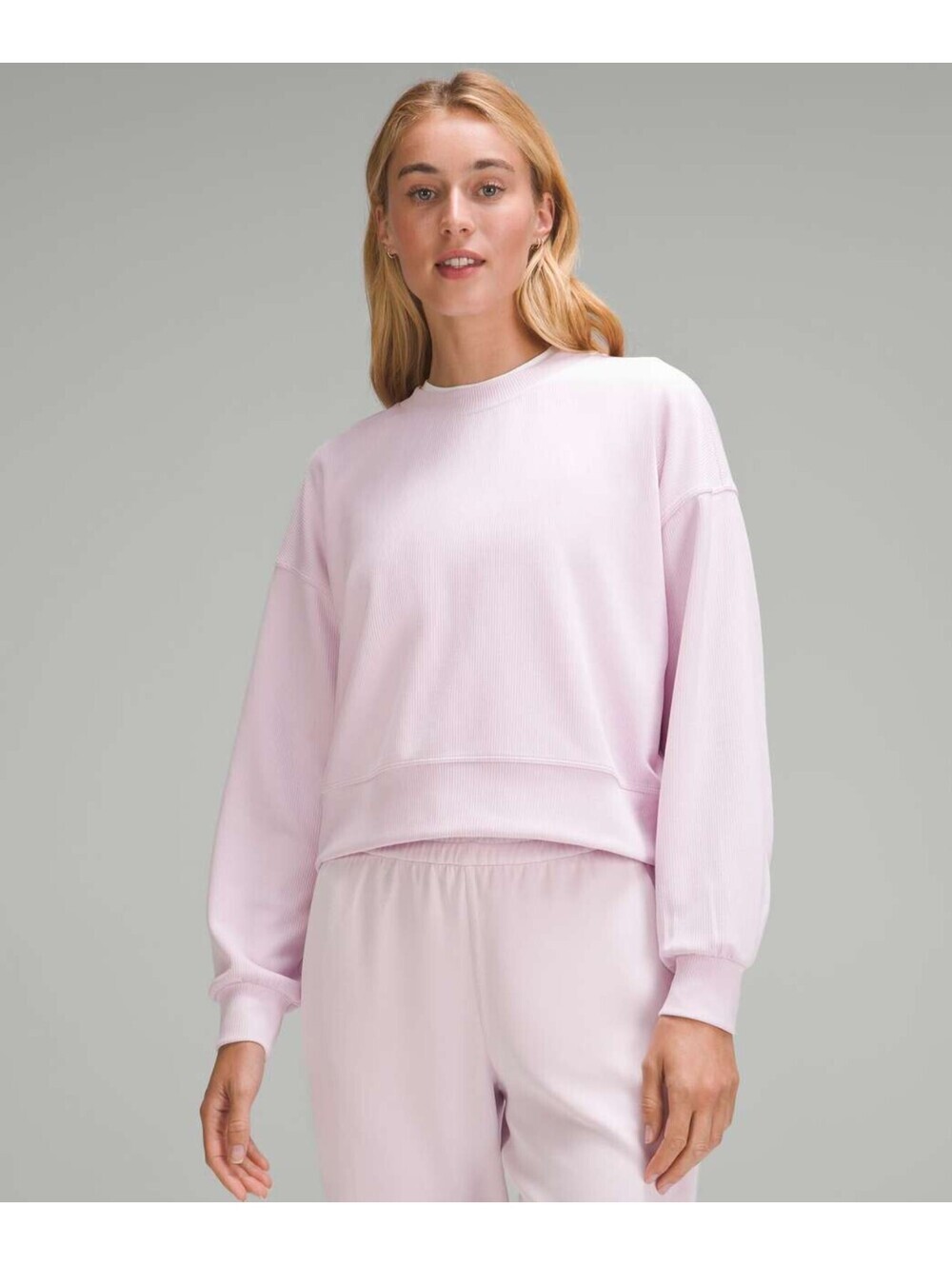 EUC Lululemon Ribbed Softstreme Oversized Cropped Crew Meadowsweet Pink Size 6